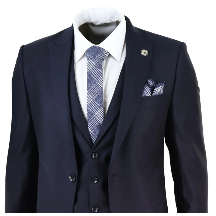 Mens Classic Navy-Blue 3 Piece Suit