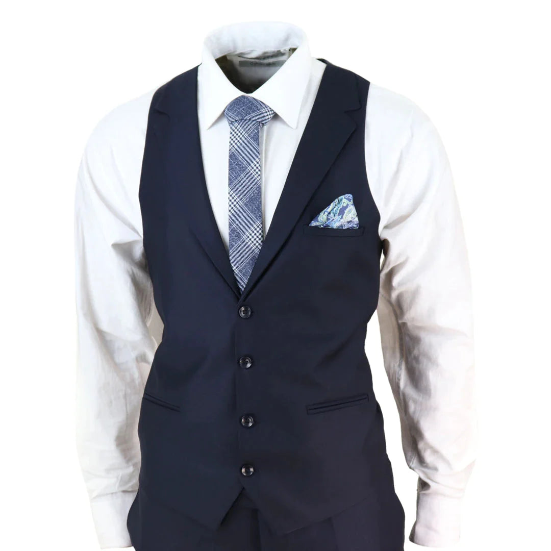 Mens Classic Navy-Blue 3 Piece Suit