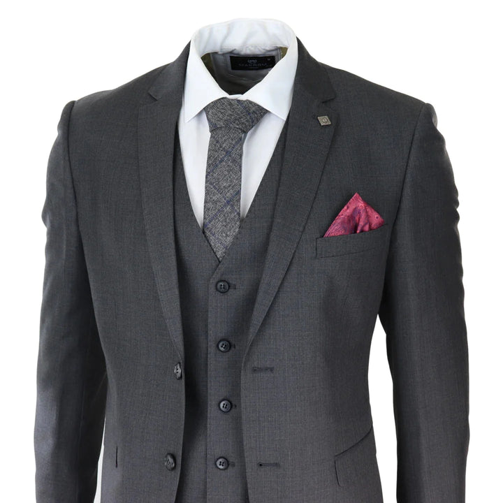 Mens Dark Grey Charcoal 3 Piece Suit Classic Stitch Wedding Summer Prom Classic