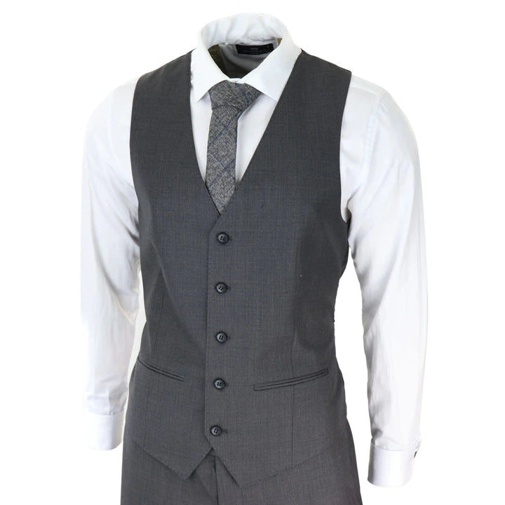 Mens Dark Grey Charcoal 3 Piece Suit Classic Stitch Wedding Summer Prom Classic