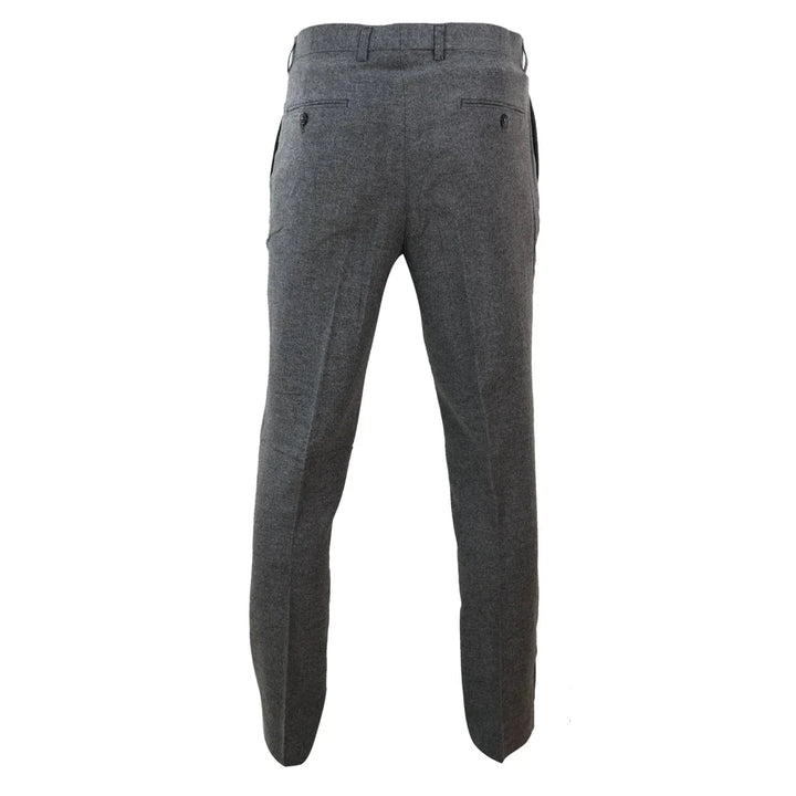 Mens Dark Grey Herringbone Tweed Trousers