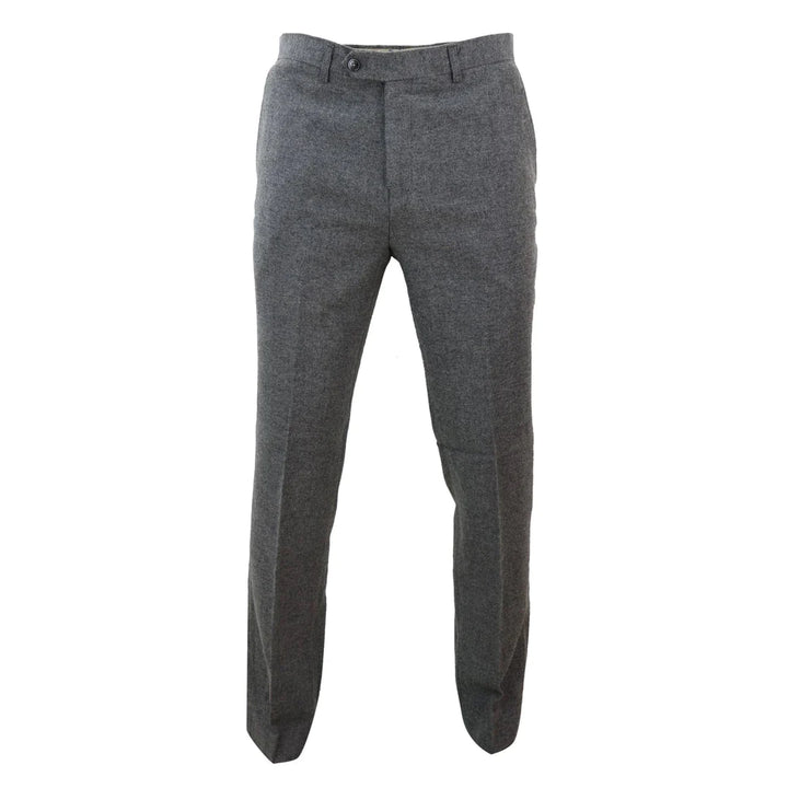 Mens Dark Grey Herringbone Tweed Trousers