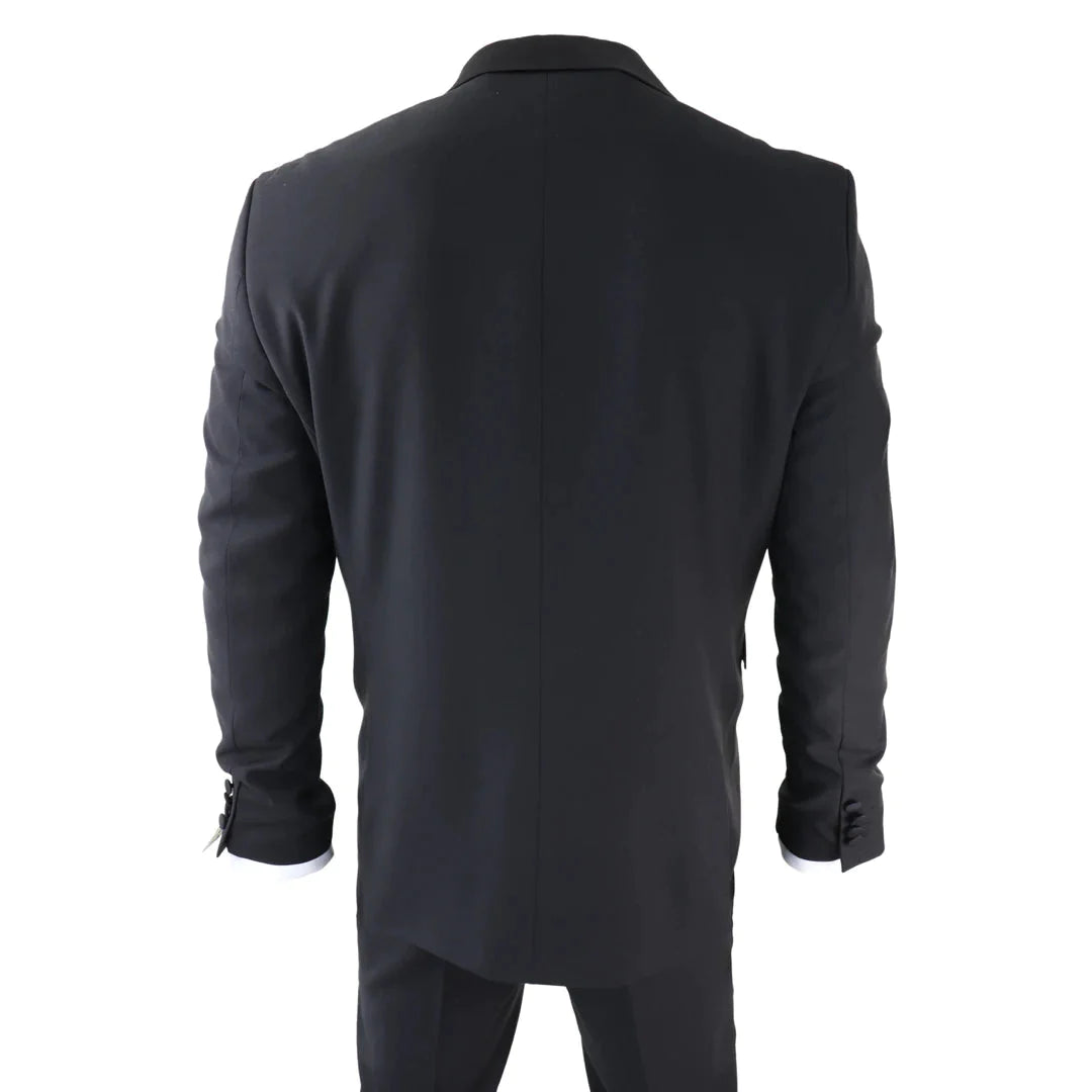 Mens Double Breasted Black Tuxedo Suit Dinner Jacket Stripe Trouser Tux Classic Satin