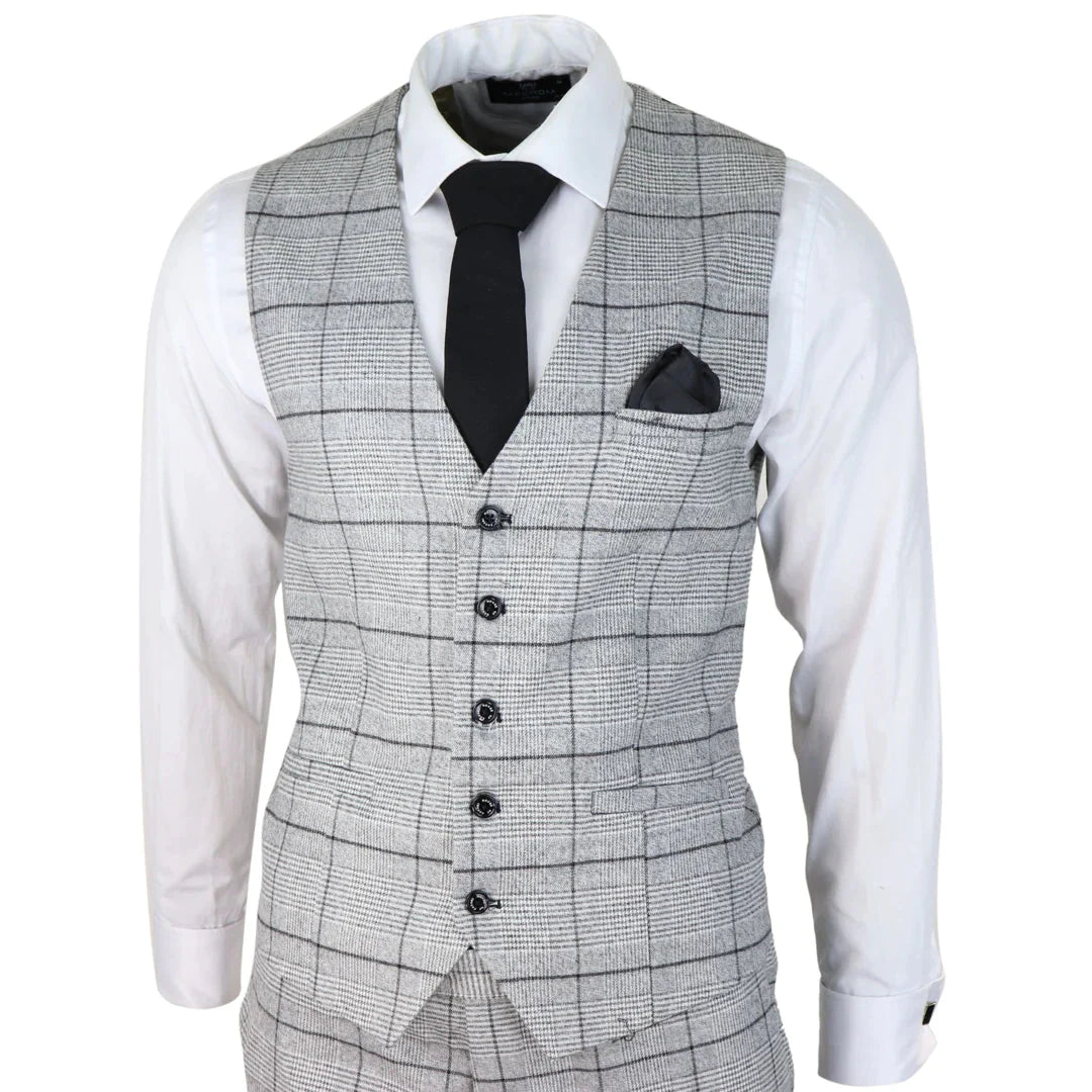 Cavani - 3 Piece Ghost Grey Tweed Suit