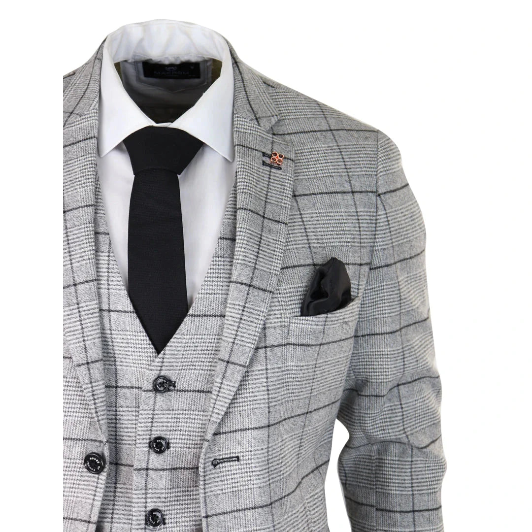 Cavani - 3 Piece Ghost Grey Tweed Suit