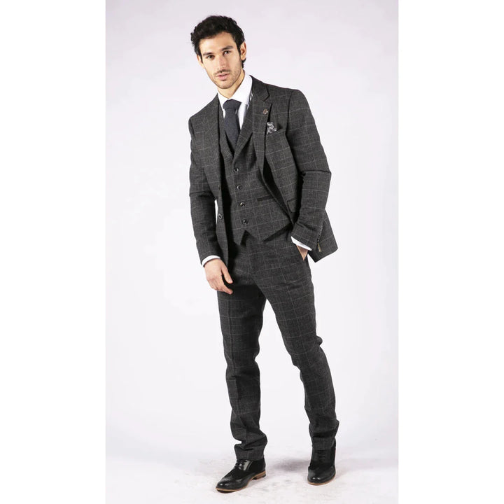Mens Grey Tweed 3 Piece Suit Blue Check Vintage 1920s Gatsby Blinders Tailored Fit