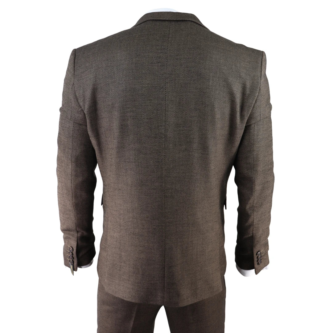 Mens Herringbone Tweed 3 Piece Suit Brown Classic Vintage Tailored Wedding Blinders