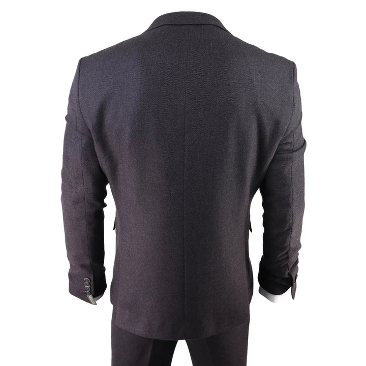 Mens Herringbone Tweed 3 Piece Suit Purple Plum Tailored 1920s Vintage Blinders
