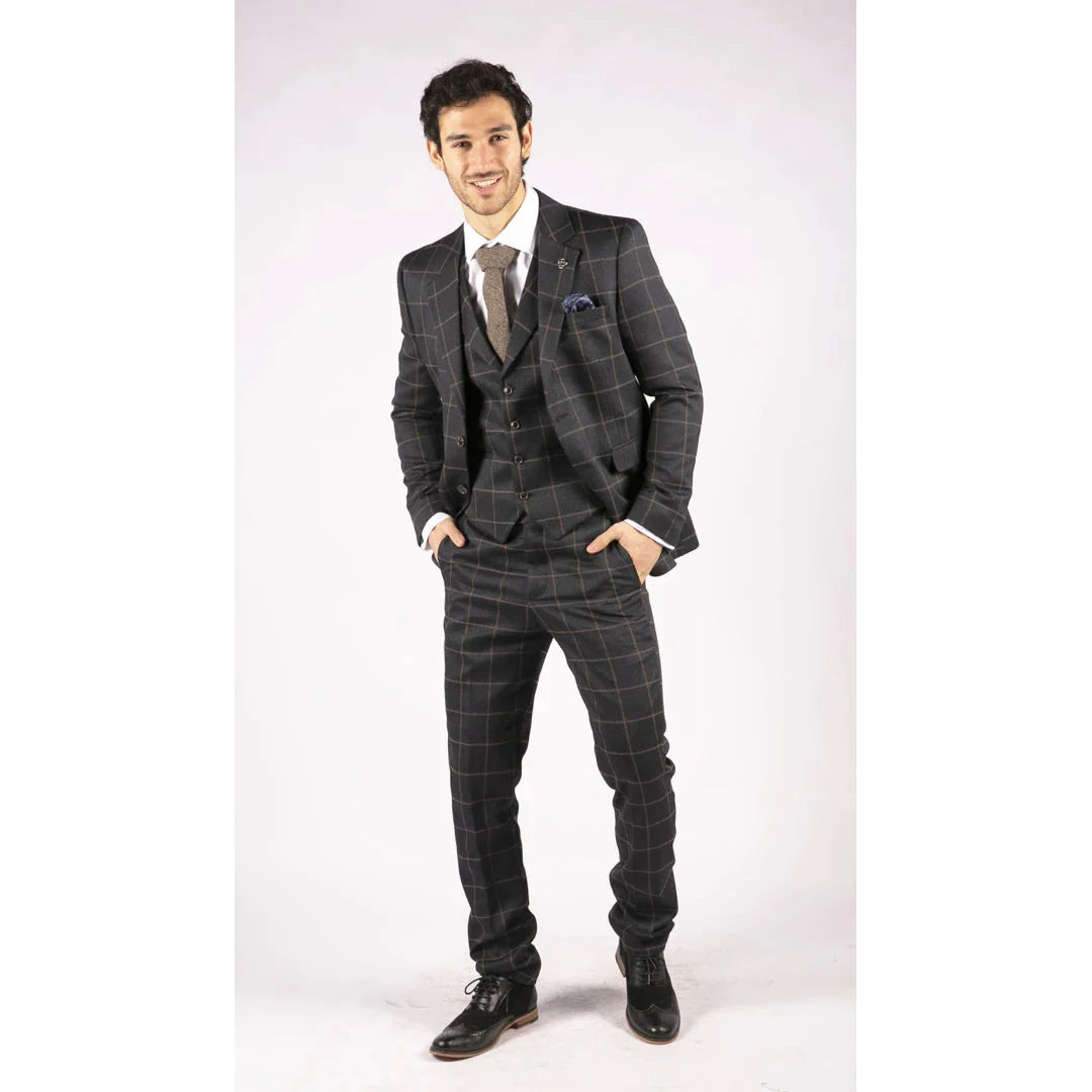 Tru Clothing - 3 Piece Herringbone Navy Blue Suit