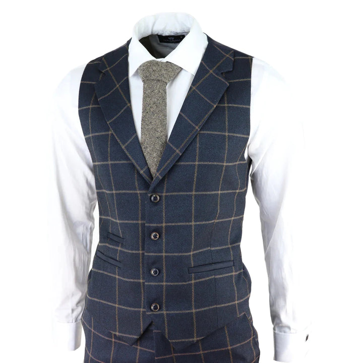 Tru Clothing - 3 Piece Herringbone Navy Blue Suit