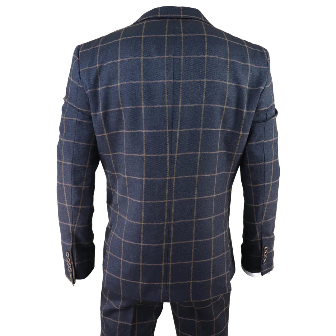 Tru Clothing - 3 Piece Herringbone Navy Blue Suit