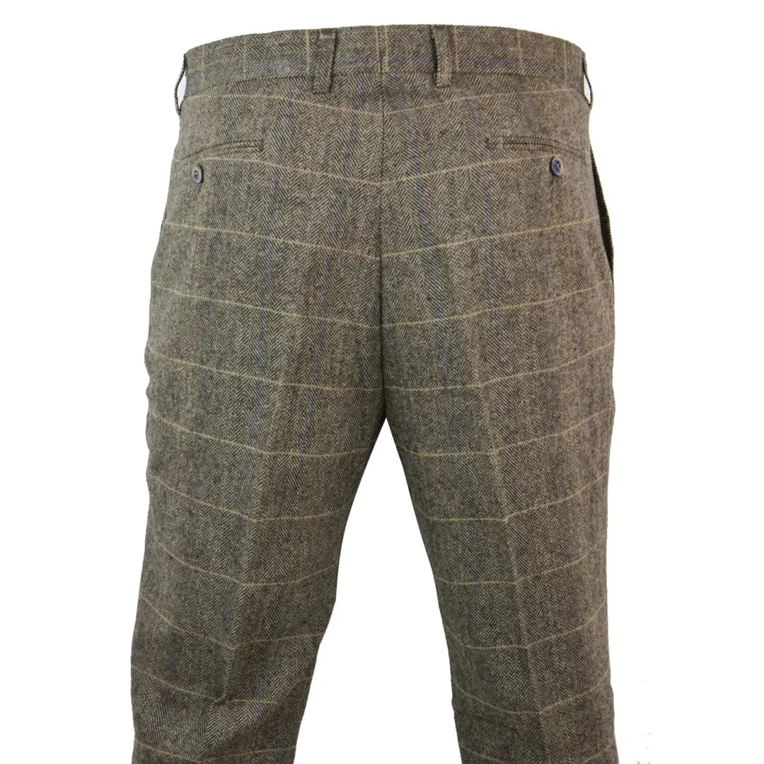 Mens Herringbone Tweed Check Trousers - Cavani Albert