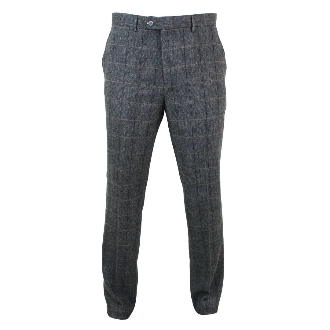 Mens Herringbone Tweed Check Trousers - Cavani Albert