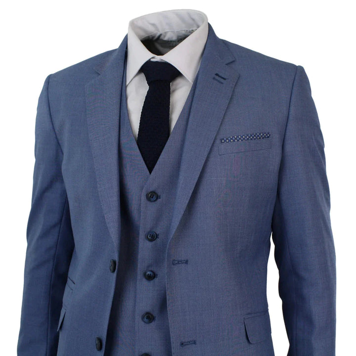 Mens Light Blue 3 Piece Suit, Tailored Fit