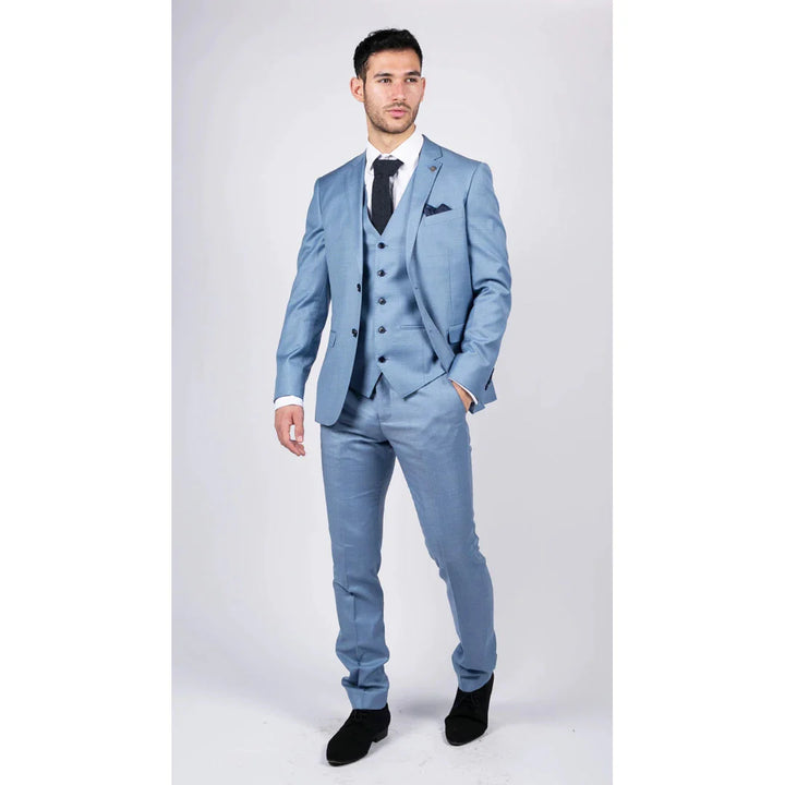 Mens Light Blue Sky 3 Piece Suit Classic Stitch Wedding Summer Prom Classic