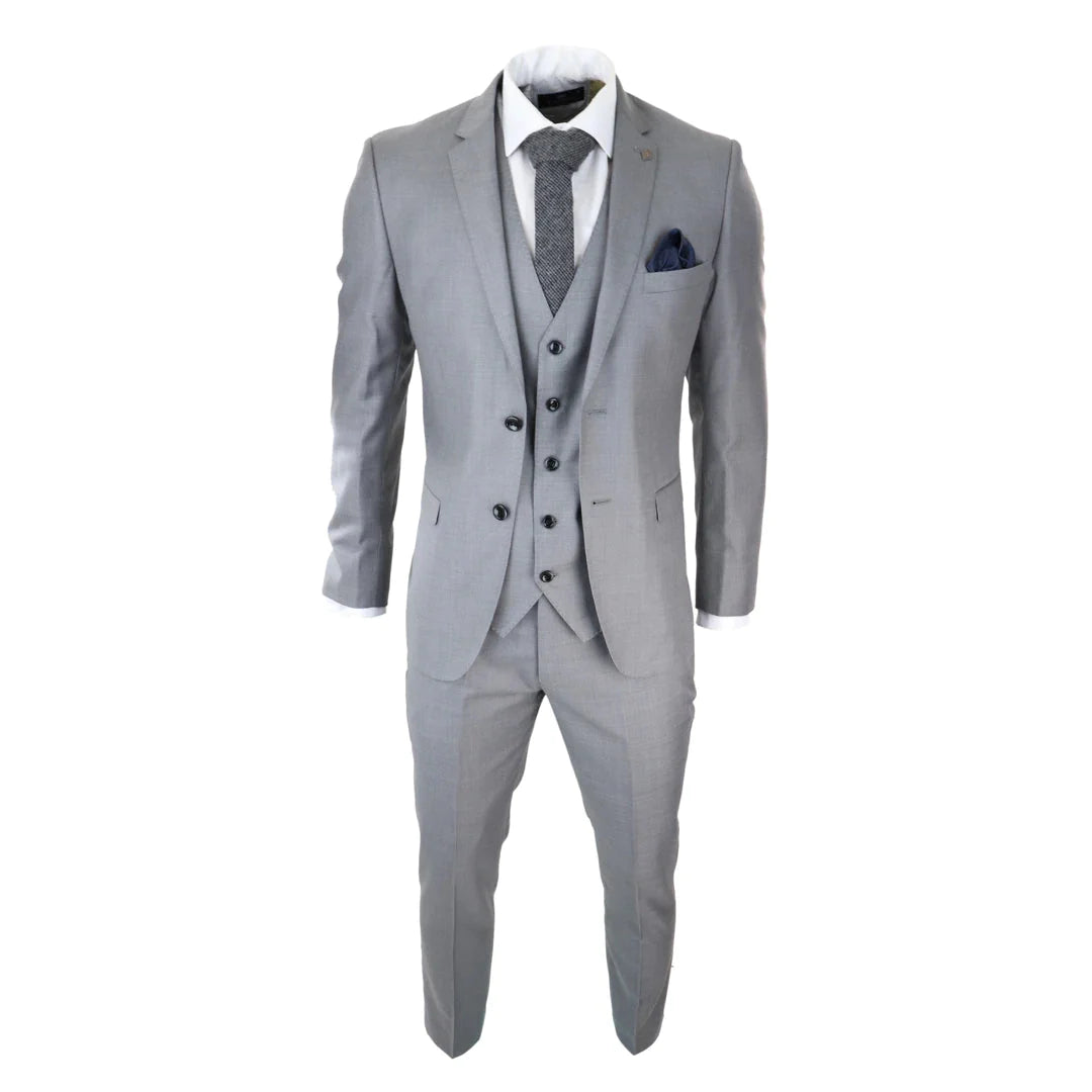 Mens Light Grey 3 Piece Suit Classic Stitch Wedding Summer Prom Classic Grooms