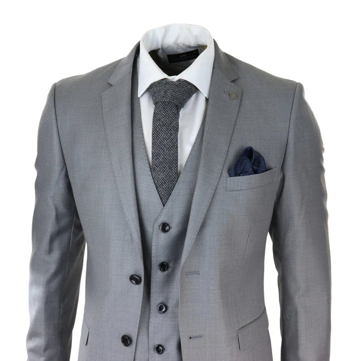 Mens Light Grey 3 Piece Suit Classic Stitch Wedding Summer Prom Classic Grooms