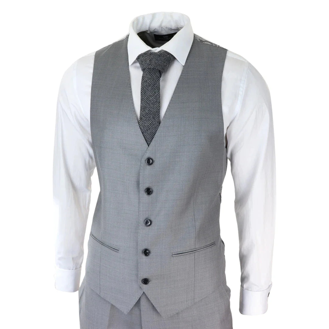 Mens Light Grey 3 Piece Suit Classic Stitch Wedding Summer Prom Classic Grooms