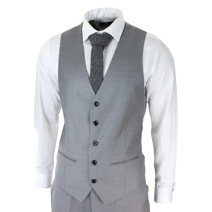 Mens Light Grey 3 Piece Suit Classic Stitch Wedding Summer Prom Classic Grooms