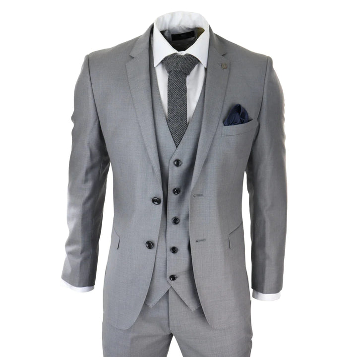 Mens Light Grey 3 Piece Suit Classic Stitch Wedding Summer Prom Classic Grooms