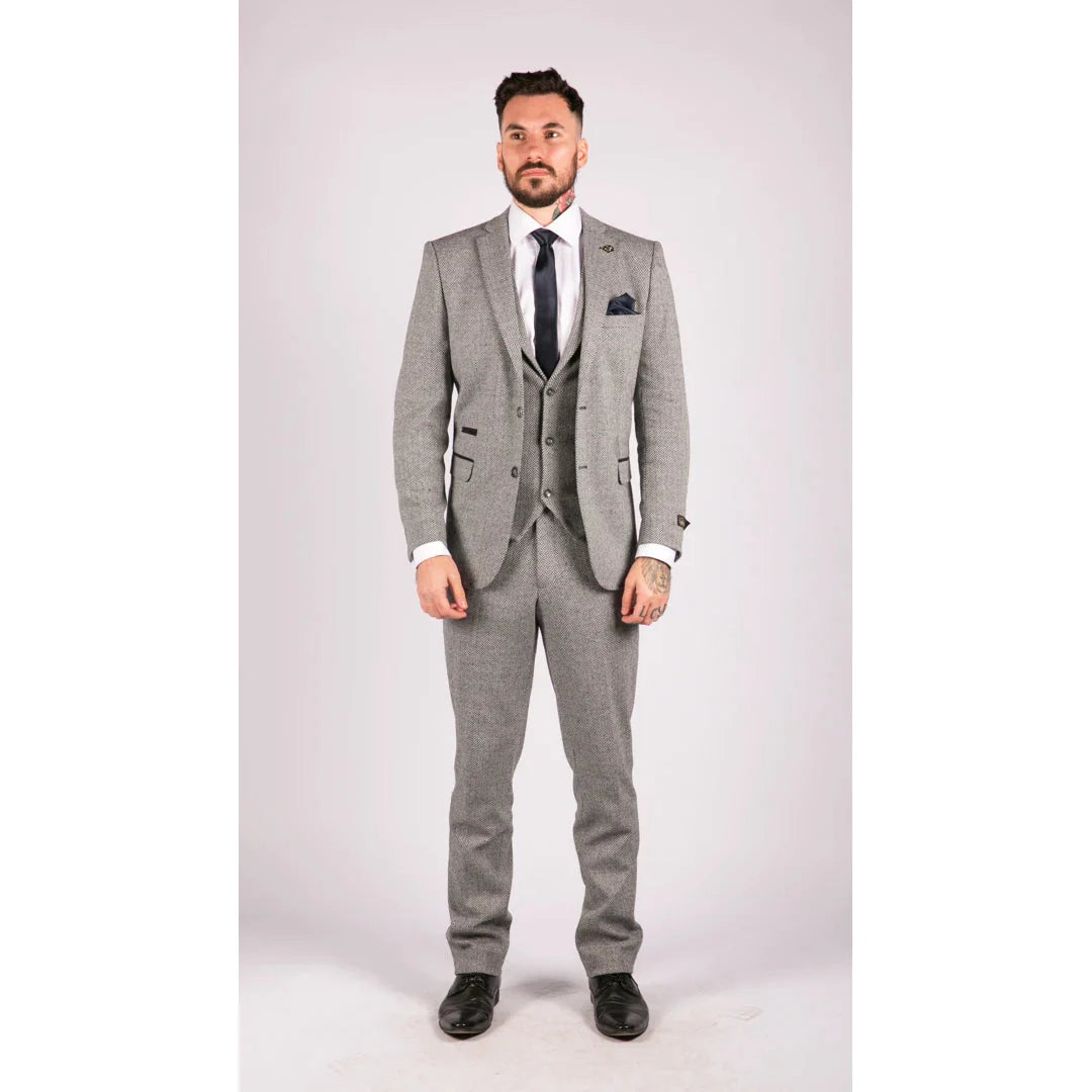 Tru Clothing - 3 Piece Light Grey Tweed Suit