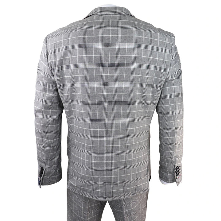 Mens Marc Darcy Grey Prince Of Wales Check Suit Ross Office Wedding Slim Fit Classic