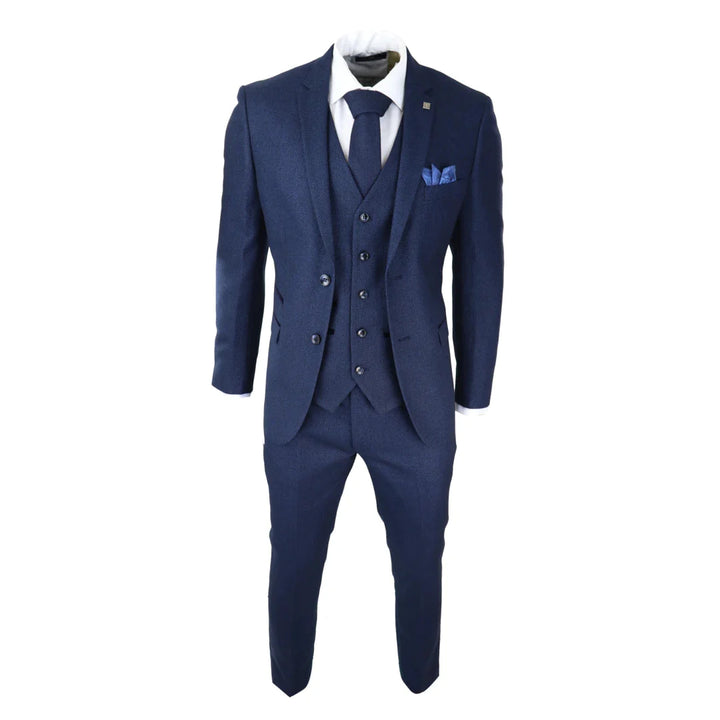 Paul Andrew - Mens Navy Blue 3 Piece Birdseye Suit