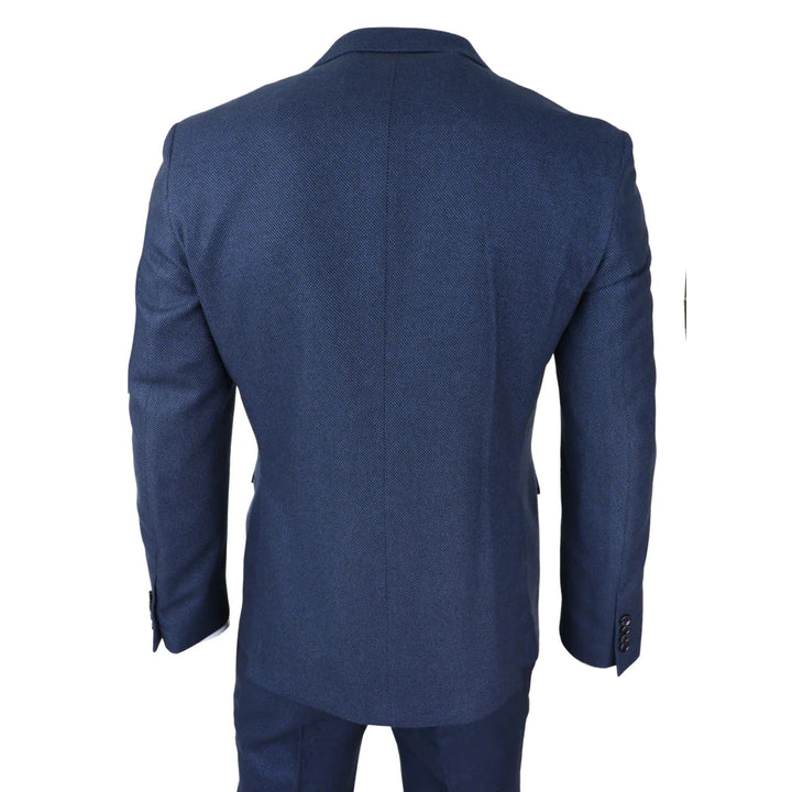 Paul Andrew - Mens Navy Blue 3 Piece Birdseye Suit