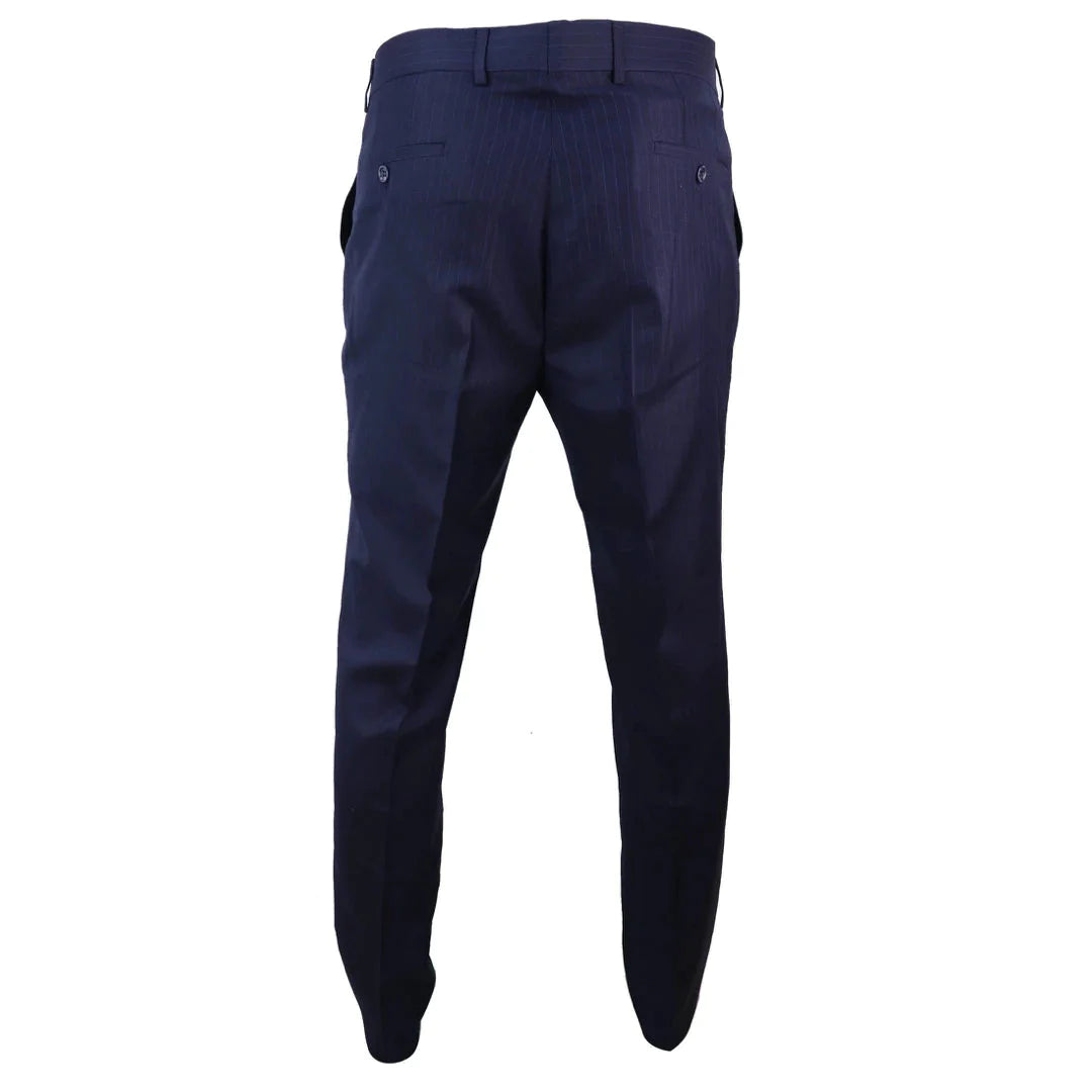 Mens Navy-Blue Pinstripe Trousers