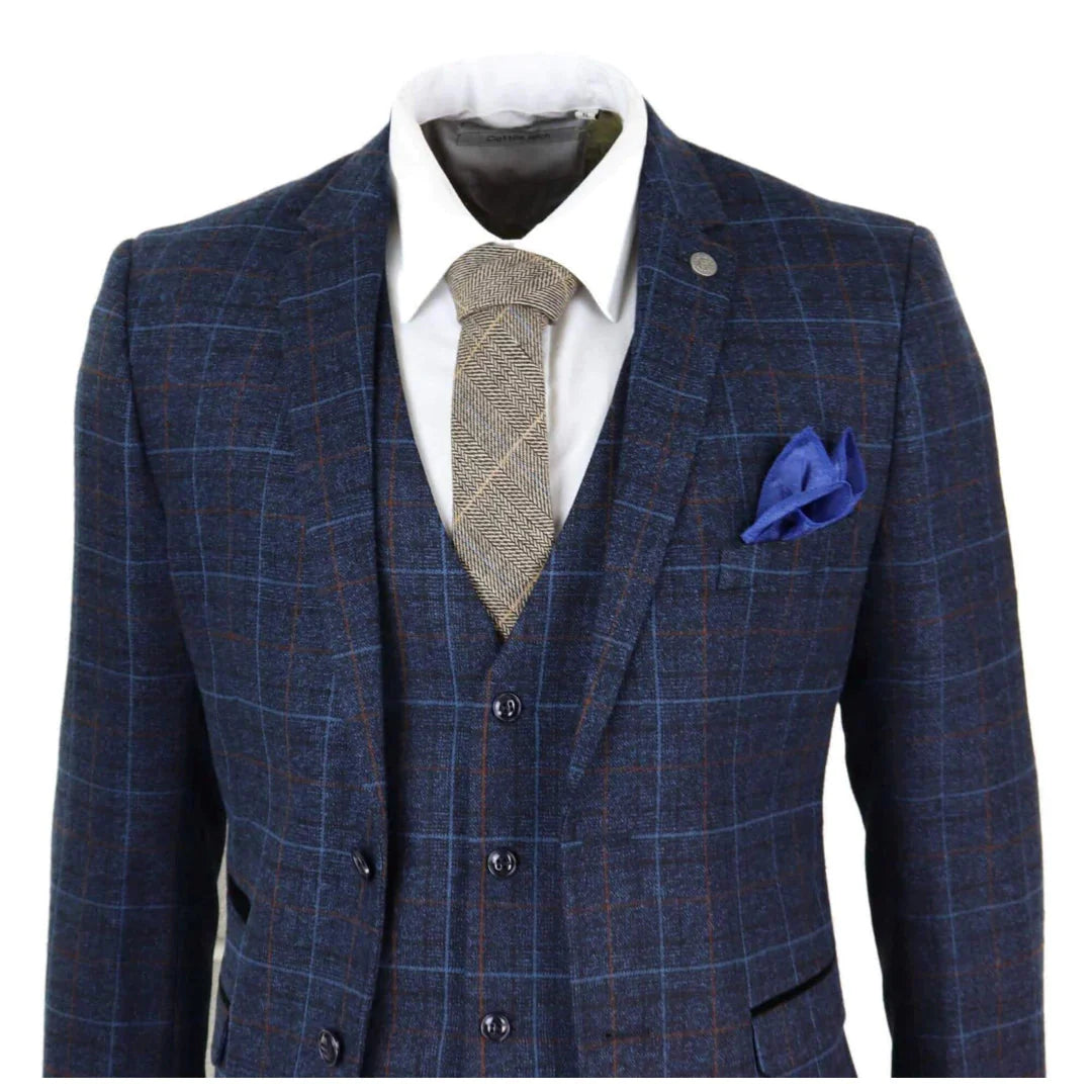 Navy-Blue Tweed Check Suit - Paul Andrew Harvey