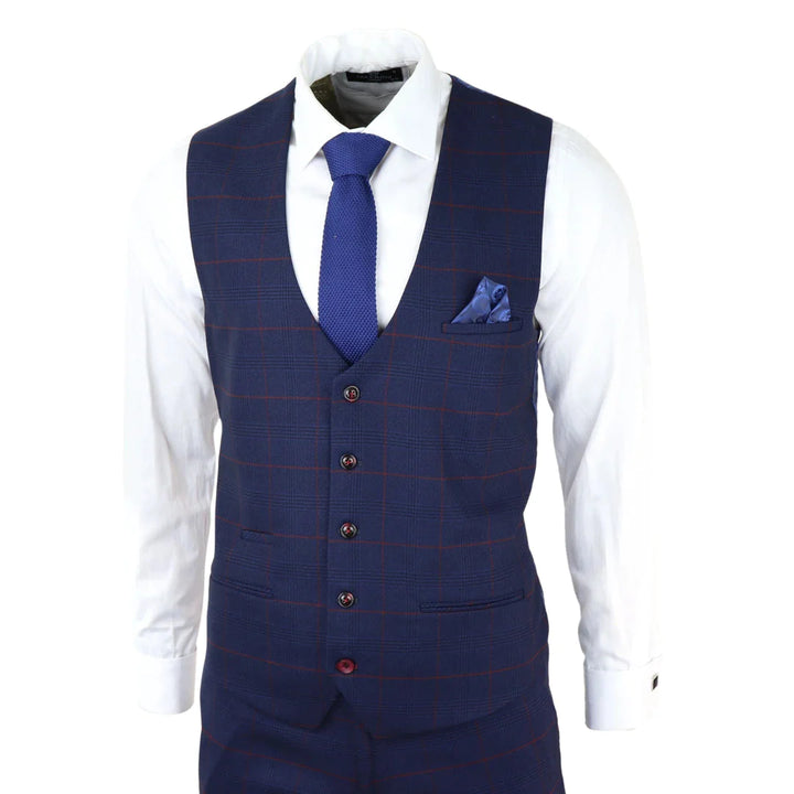 Marc Darcy - 3 Piece Navy Check Suit
