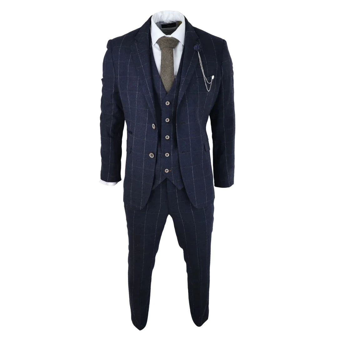 Cavani - 3 Piece Navy Check Suit