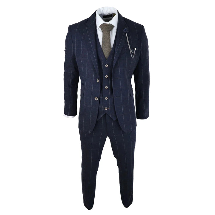 Cavani - 3 Piece Navy Check Suit