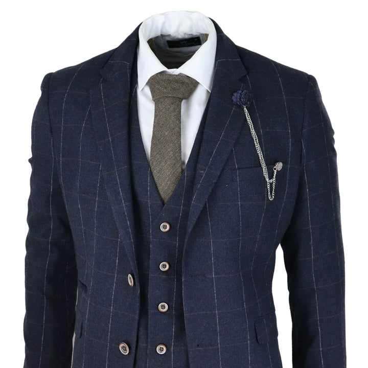 Cavani - 3 Piece Navy Check Suit