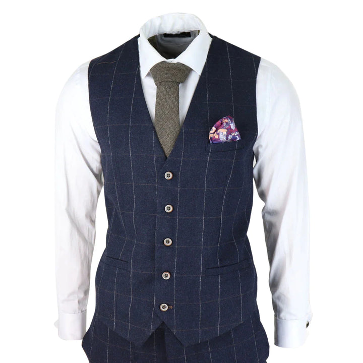 Cavani - 3 Piece Navy Check Suit
