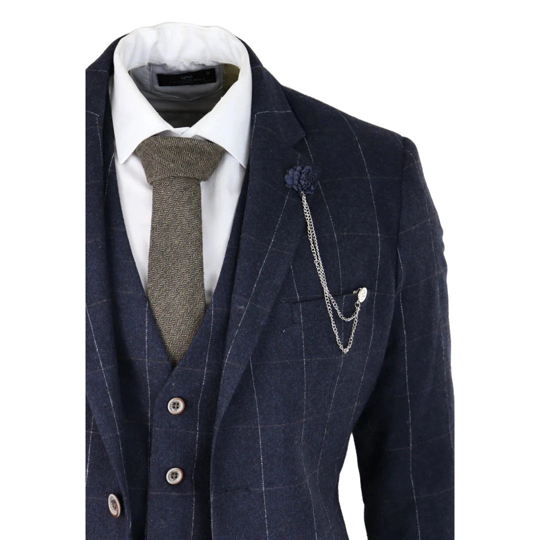 Cavani - 3 Piece Navy Check Suit