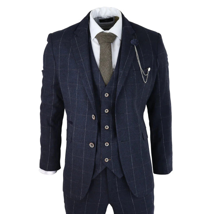 Cavani - 3 Piece Navy Check Suit