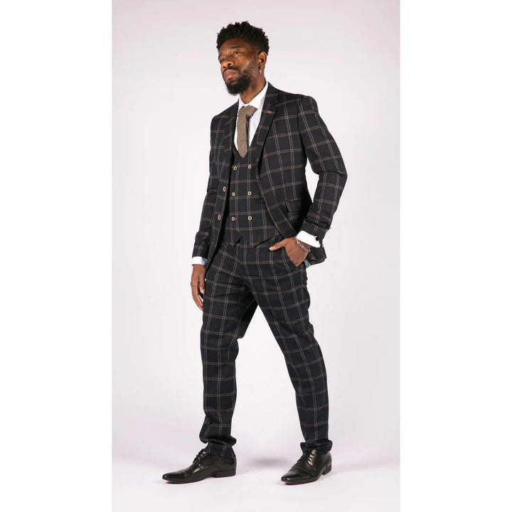 Cavani - 3 Piece Hardy Navy Checked Suit (Double Breasted Waistcoat)