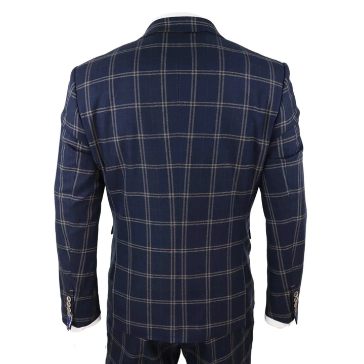 Cavani - 3 Piece Hardy Navy Checked Suit (Double Breasted Waistcoat)