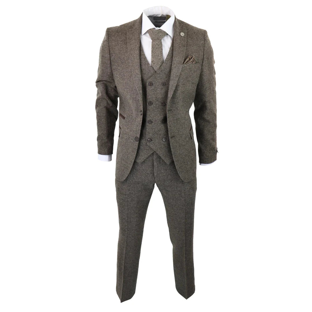 Mens Oak Brown 3 Piece Suit With Double Breasted Waistcoat