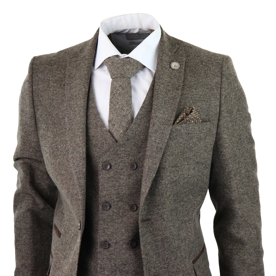 Mens Oak Brown 3 Piece Suit With Double Breasted Waistcoat