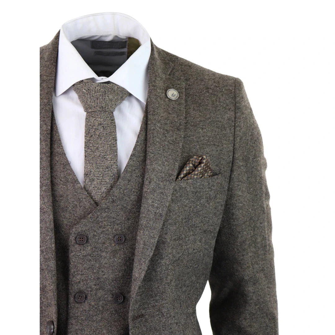 Mens Oak Brown 3 Piece Suit With Double Breasted Waistcoat