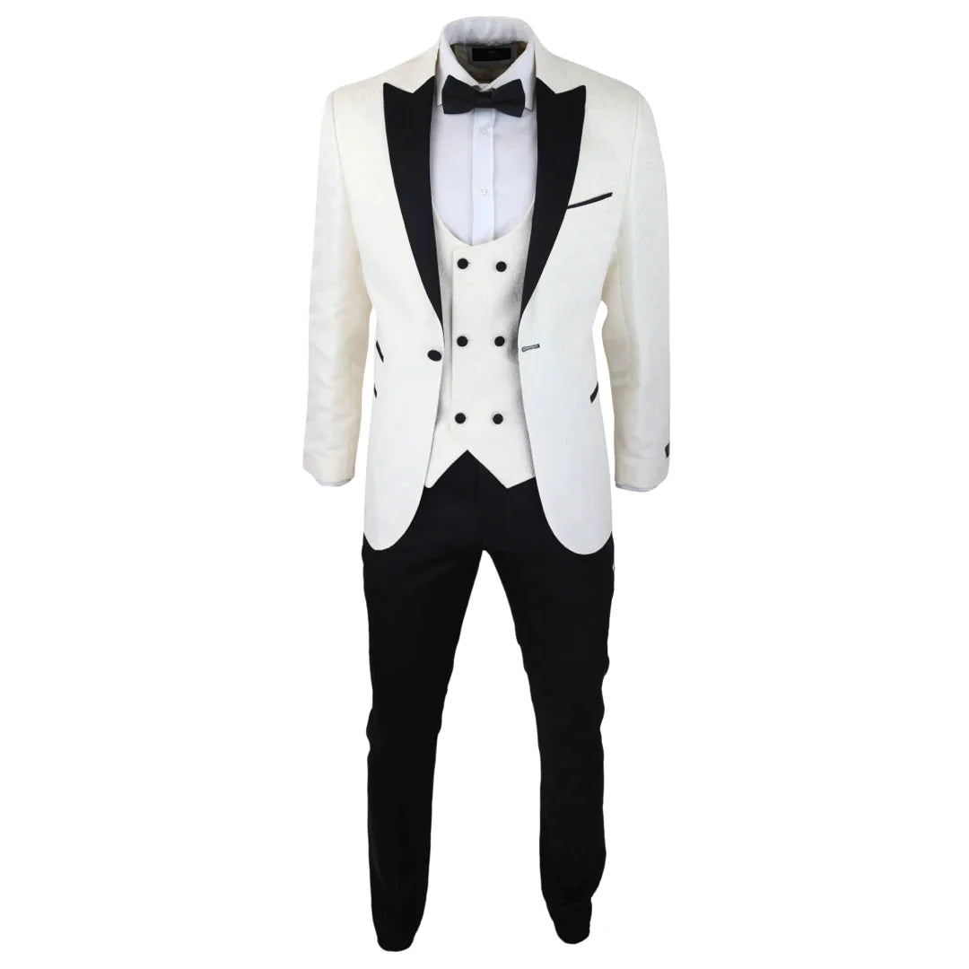 Mens Paisley Ivory Tuxedo Blazer & Waistcoat Brocade