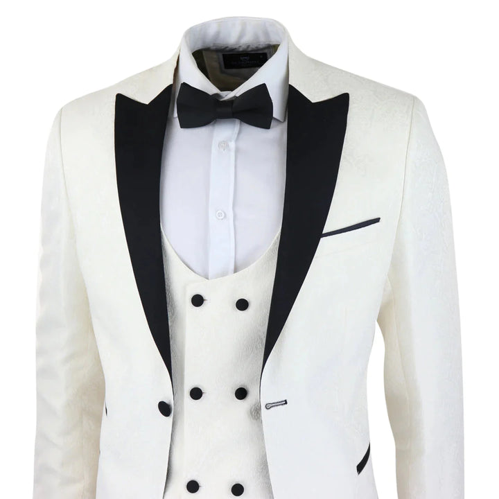 Mens Paisley Ivory Tuxedo Blazer & Waistcoat Brocade