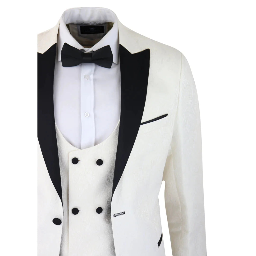 Mens Paisley Ivory Tuxedo Blazer & Waistcoat Brocade