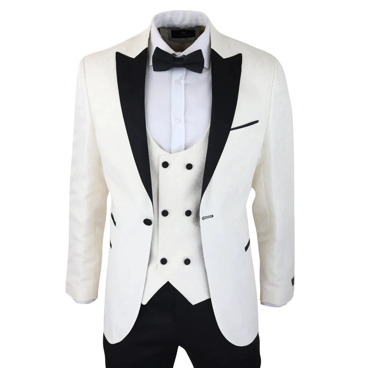 Mens Paisley Ivory Tuxedo Blazer & Waistcoat Brocade