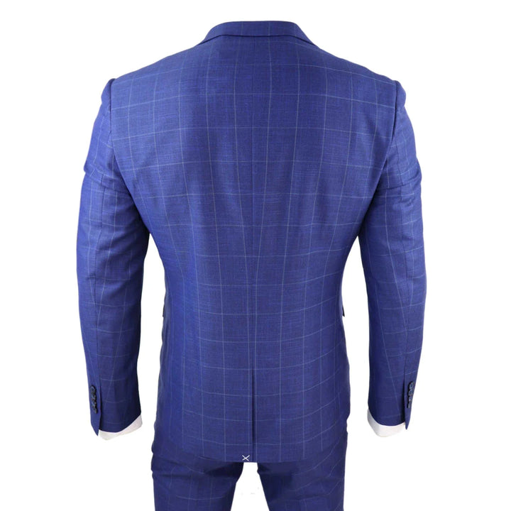 Mens Royal Blue 3 Piece Check Suit - Paul Andrew Rover