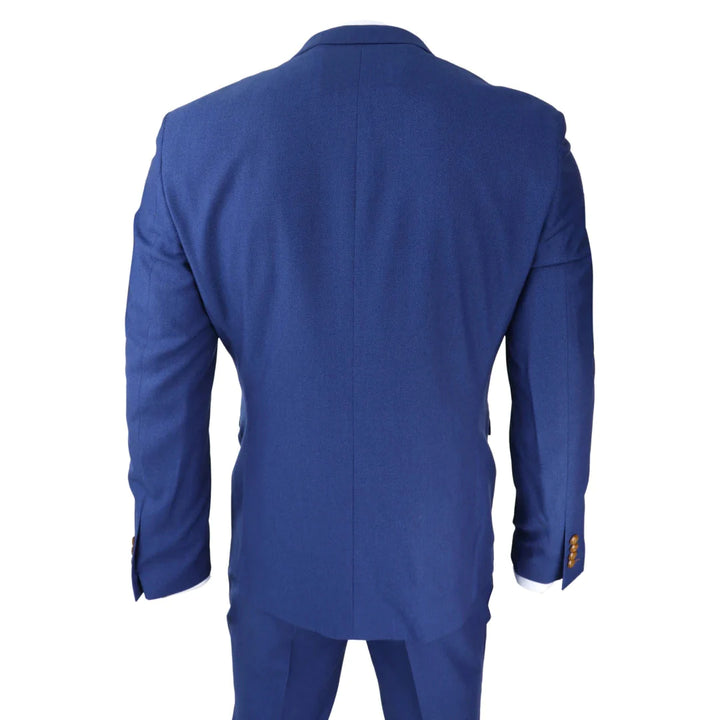 Mens Royal Blue 3 Piece Suit Brown Trim Classic Birdseye Vintage Wedding Grooms