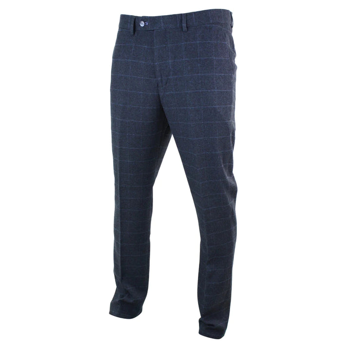 Mens Tweed Check Herringbone Peaky Blinders Trousers Tailored Fit Regular Retro