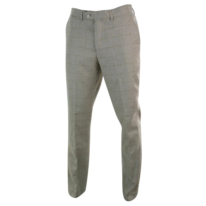 Mens Tweed Check Herringbone Peaky Blinders Trousers Tailored Fit Regular Retro